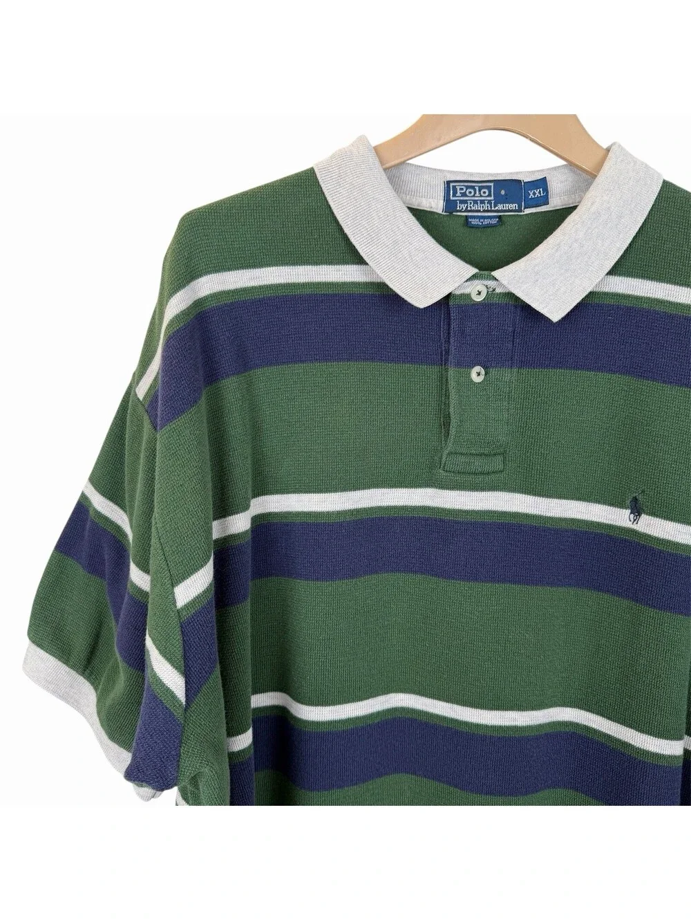 Polo Ralph Lauren Men’s 2XL Knit Polo Shirt Striped Green Blue White Preppy